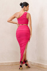 Hot Pink Side Split Ruched Maxi Skirt